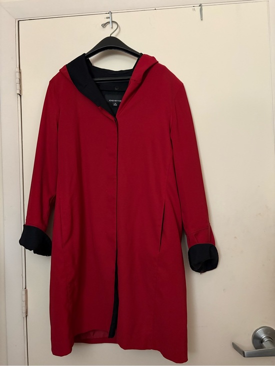 Jones New York Jackets & Blazers - Jones New York Red Trench Coat with Black Hood Trim